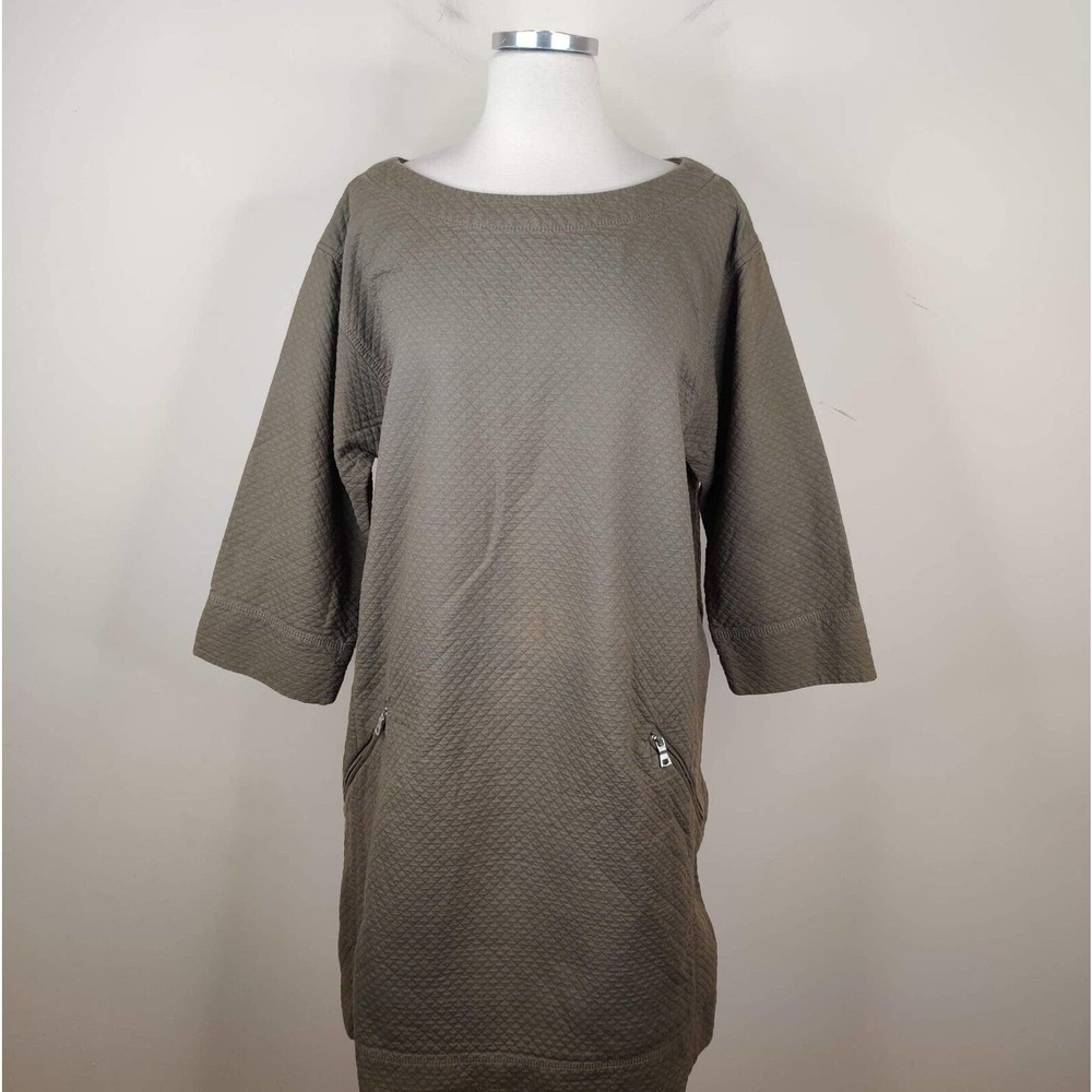 Gap Shift Dress Zipper Pockets Olive Green Cotton - Picture 2 of 7